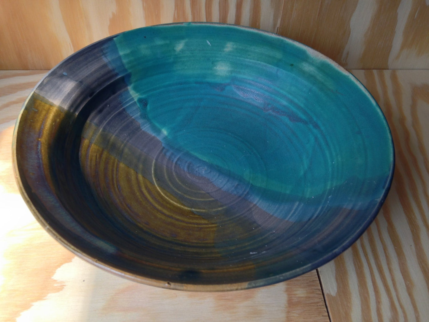 Large wide green brown and green platter/ bowl, serving, multiuse