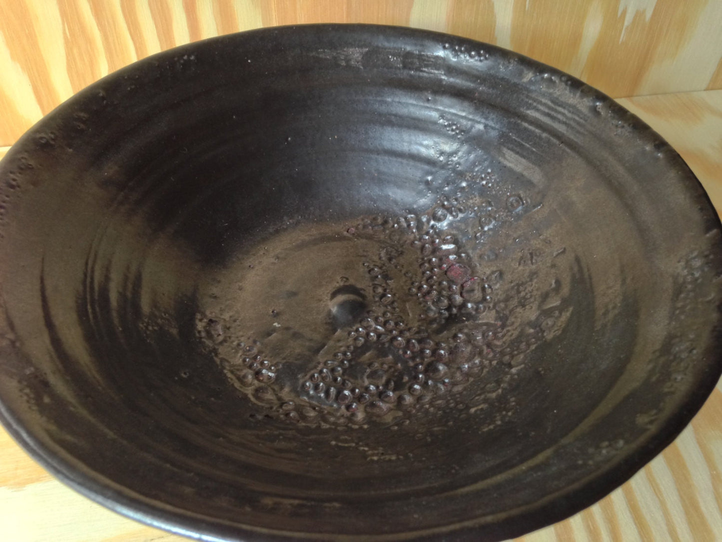 Large wide black metallic and clear glaze bowl