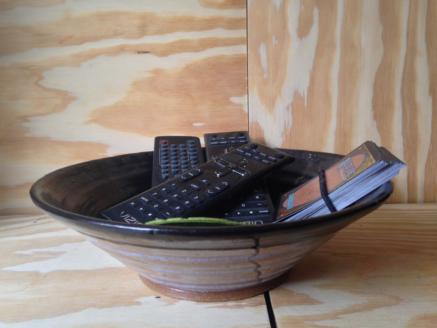 Large wide black metallic and clear glaze bowl