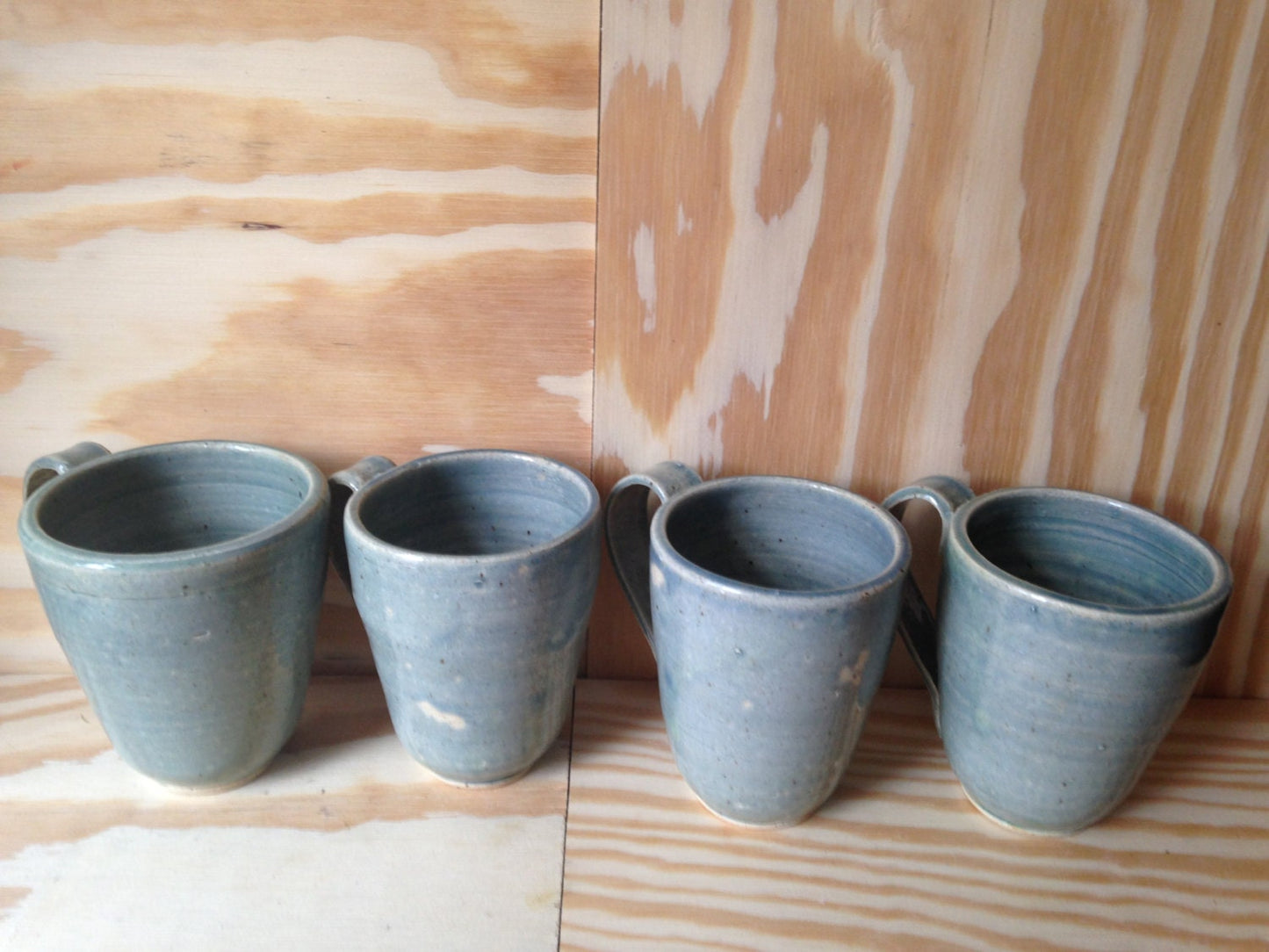 Hand thrown 4 piece coffee mug set in turquoise green