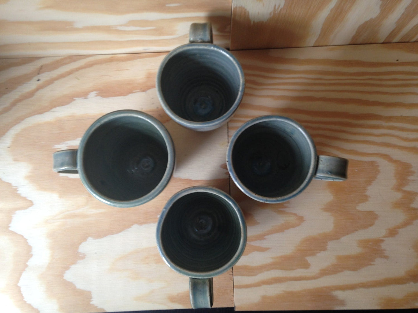 Hand thrown 4 piece coffee mug set in turquoise green