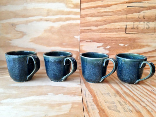 wheel thrown deep turquoise blue ceramic coffee mugs (set of four)