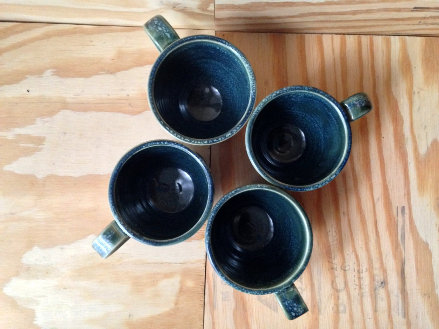 wheel thrown deep turquoise blue ceramic coffee mugs (set of four)