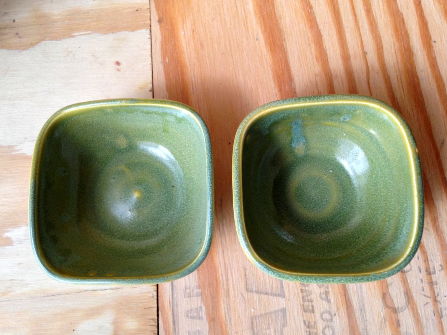 handcrafted turqiouse green square ceramic ramekins (set of two)