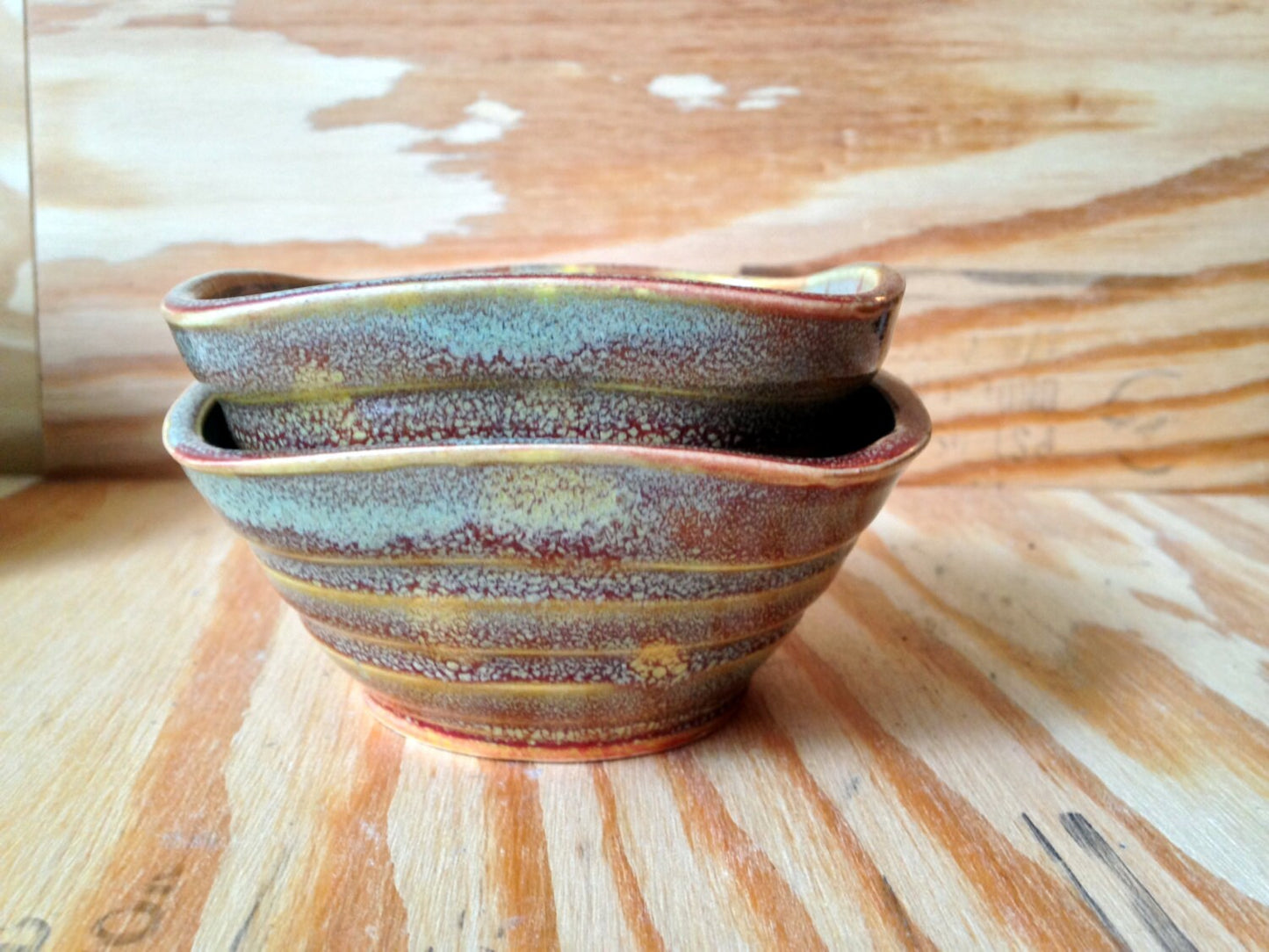 handcrafted speckeled brown red square ceramic ramekins (set of two)