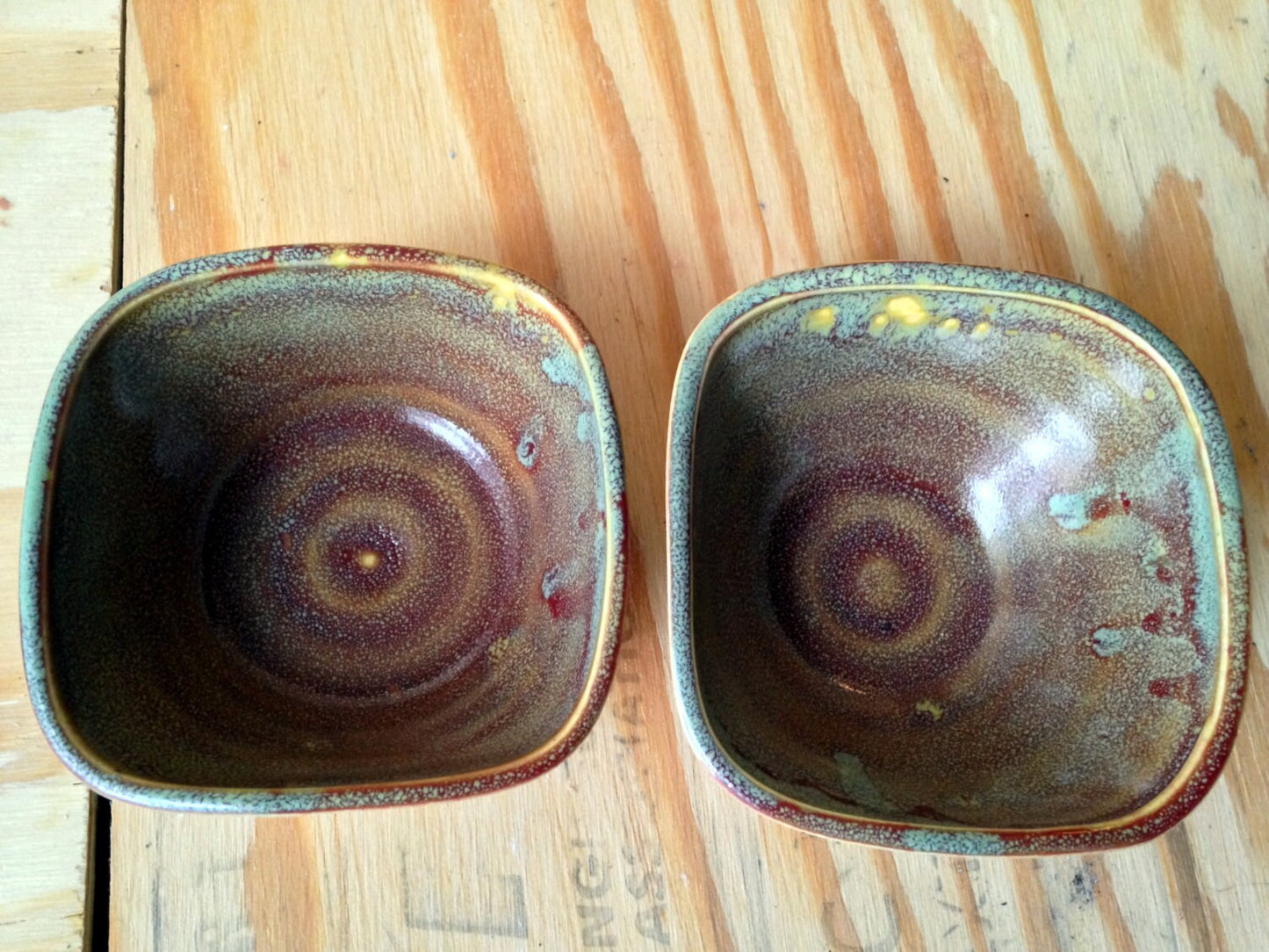handcrafted speckeled brown red square ceramic ramekins (set of two)