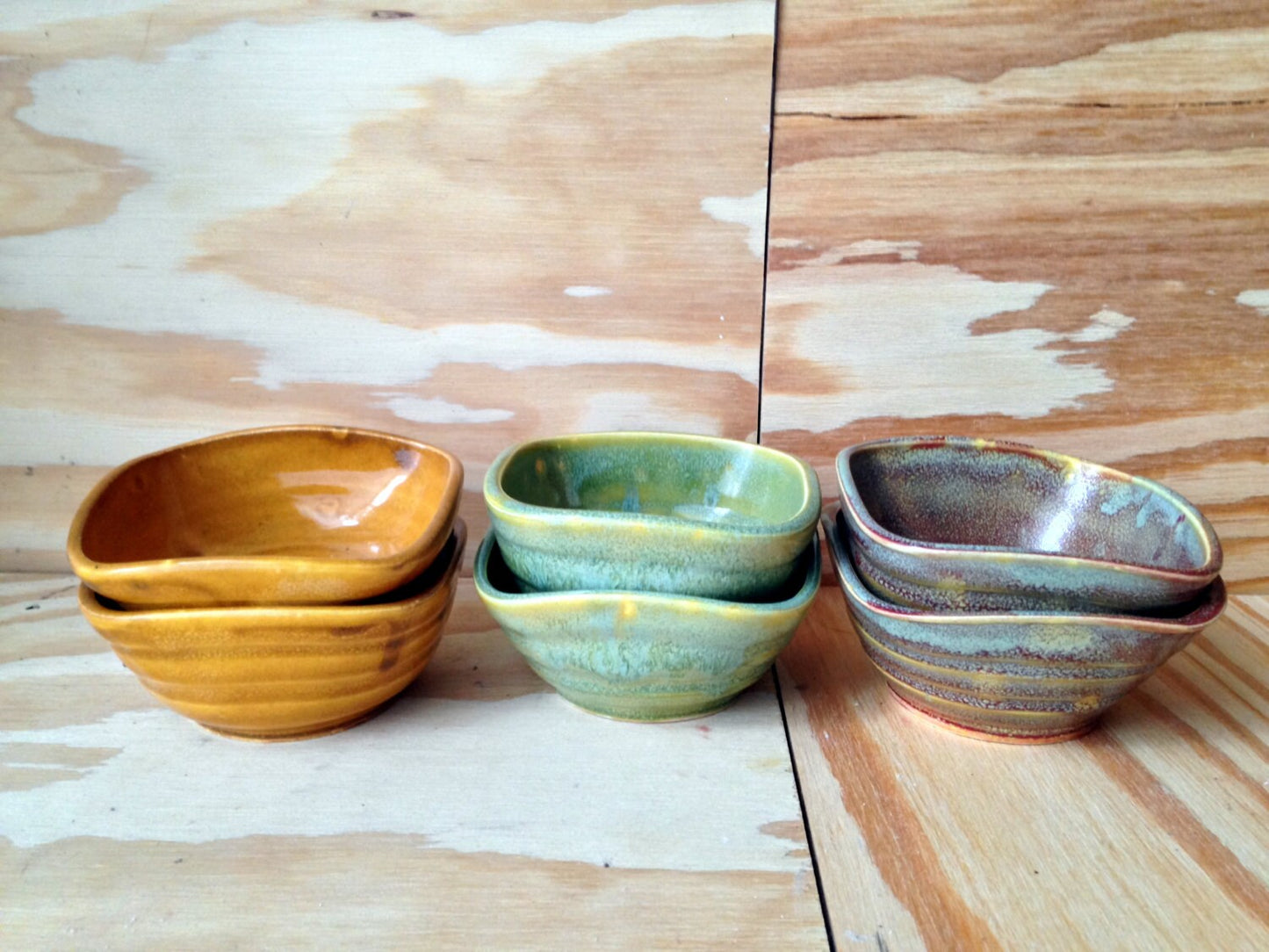 handcrafted speckeled brown red square ceramic ramekins (set of two)