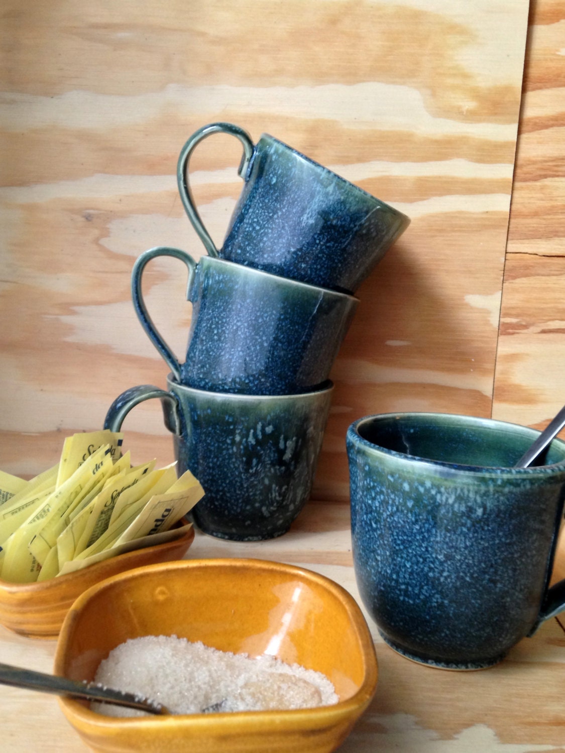 handcrafted yellow square ceramic ramekins (set of two)