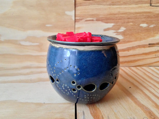 handmade ceramic cobalt blue candle holder and wax burner