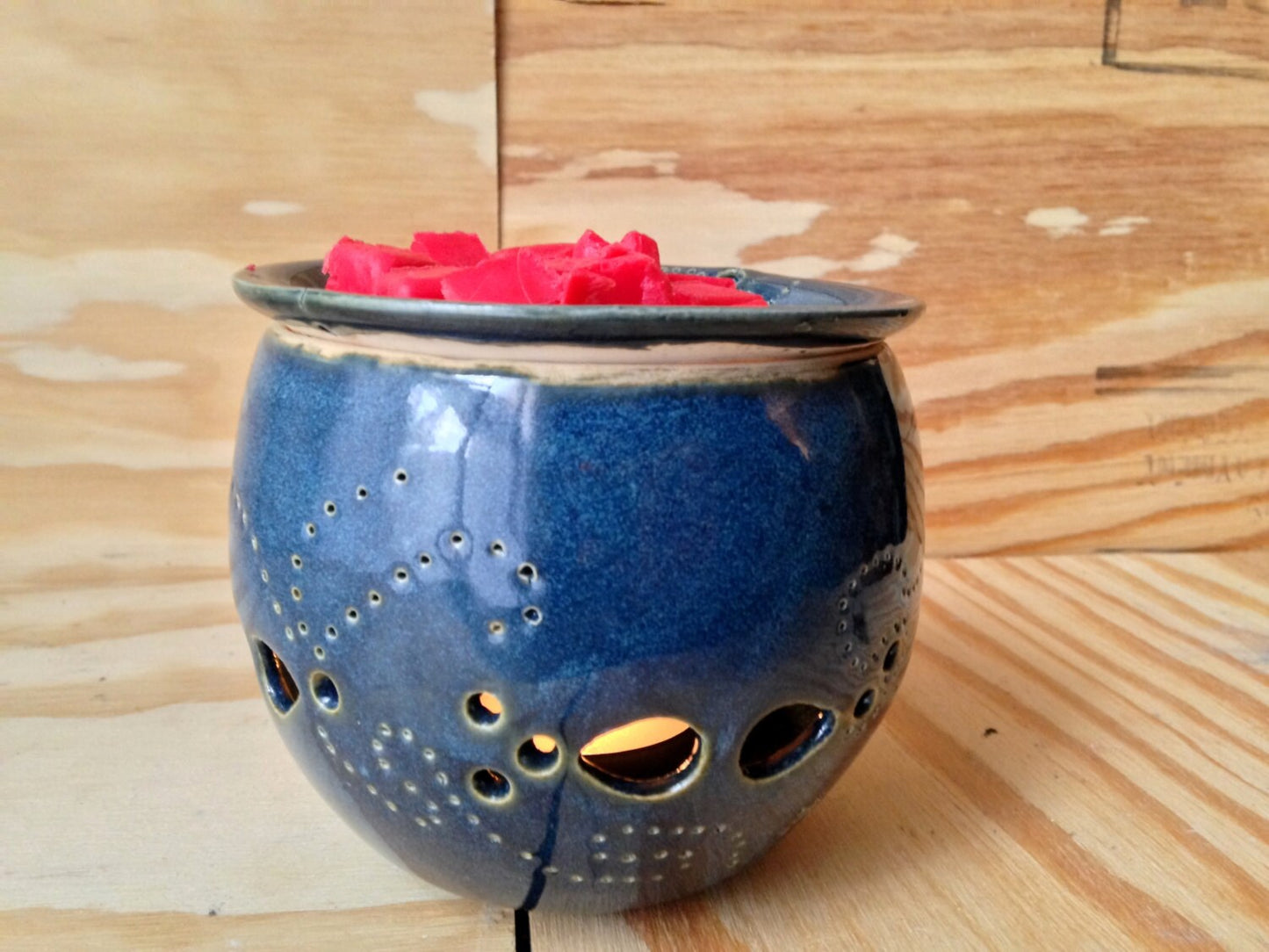 handmade ceramic cobalt blue candle holder and wax burner