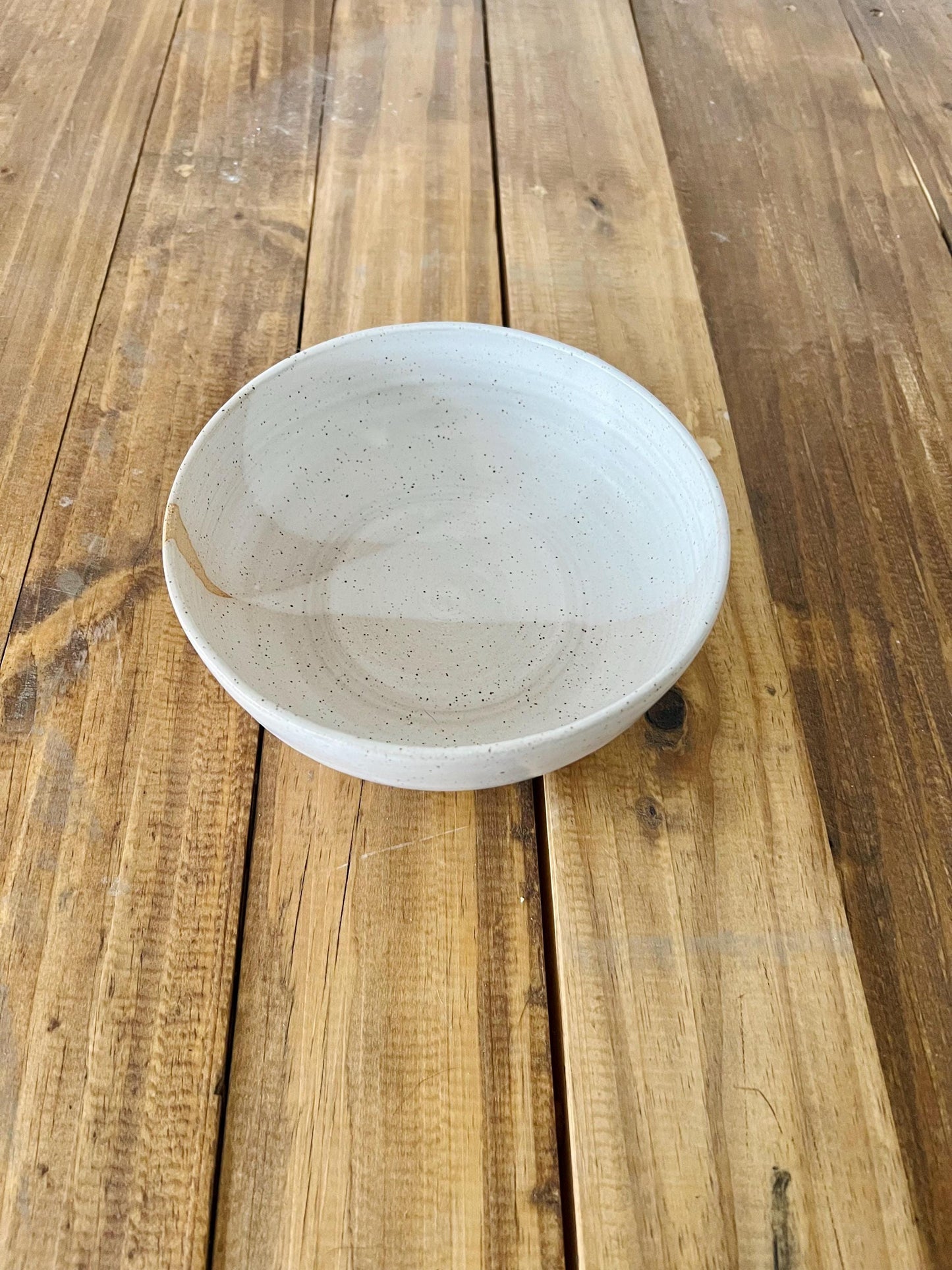 SALE! 50% OFF! Handmade Criss-Cross Wide-Bottom Bowl  Unique Ceramic Kitchenware in Warm White Glaze