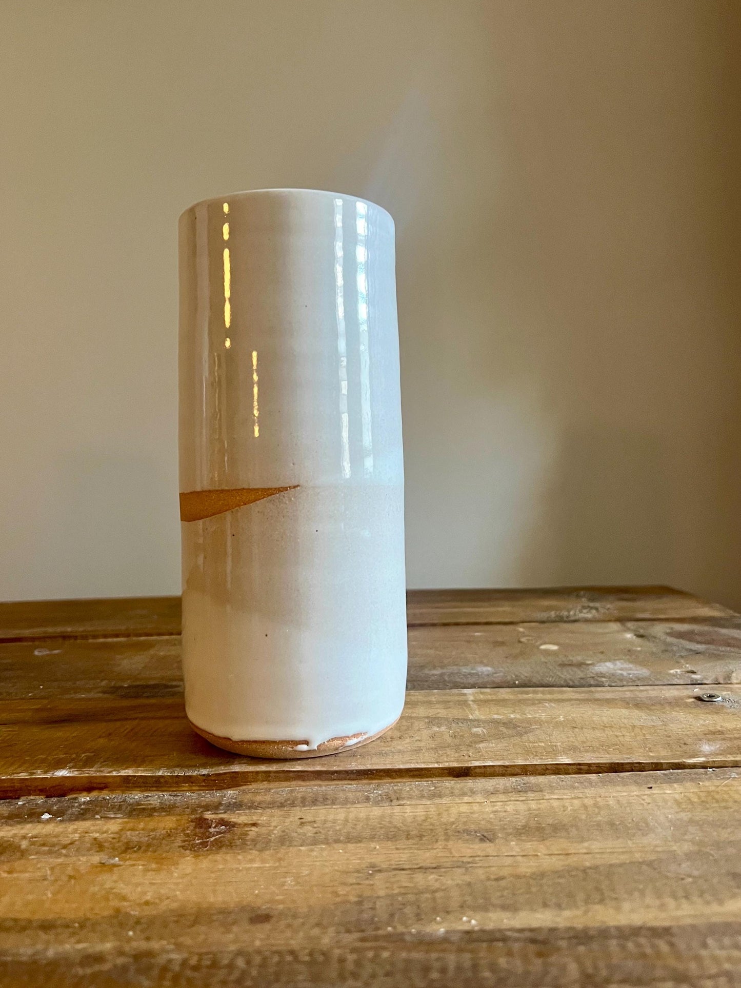 50% off - Handmade Criss-Cross Tall Cylinder Vase  Unique Ceramic Vase in Glossy white or glossy blues!