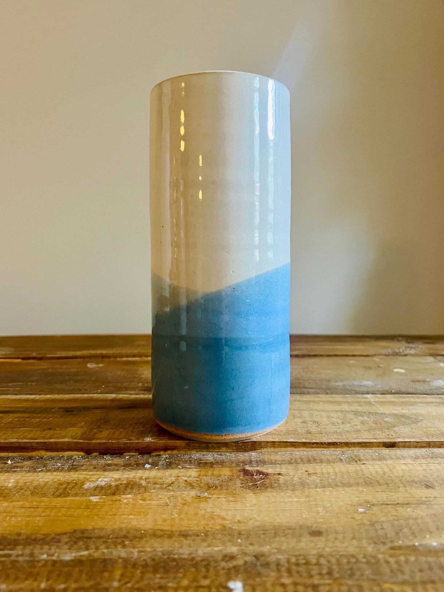 50% off - Handmade Criss-Cross Tall Cylinder Vase  Unique Ceramic Vase in Glossy white or glossy blues!
