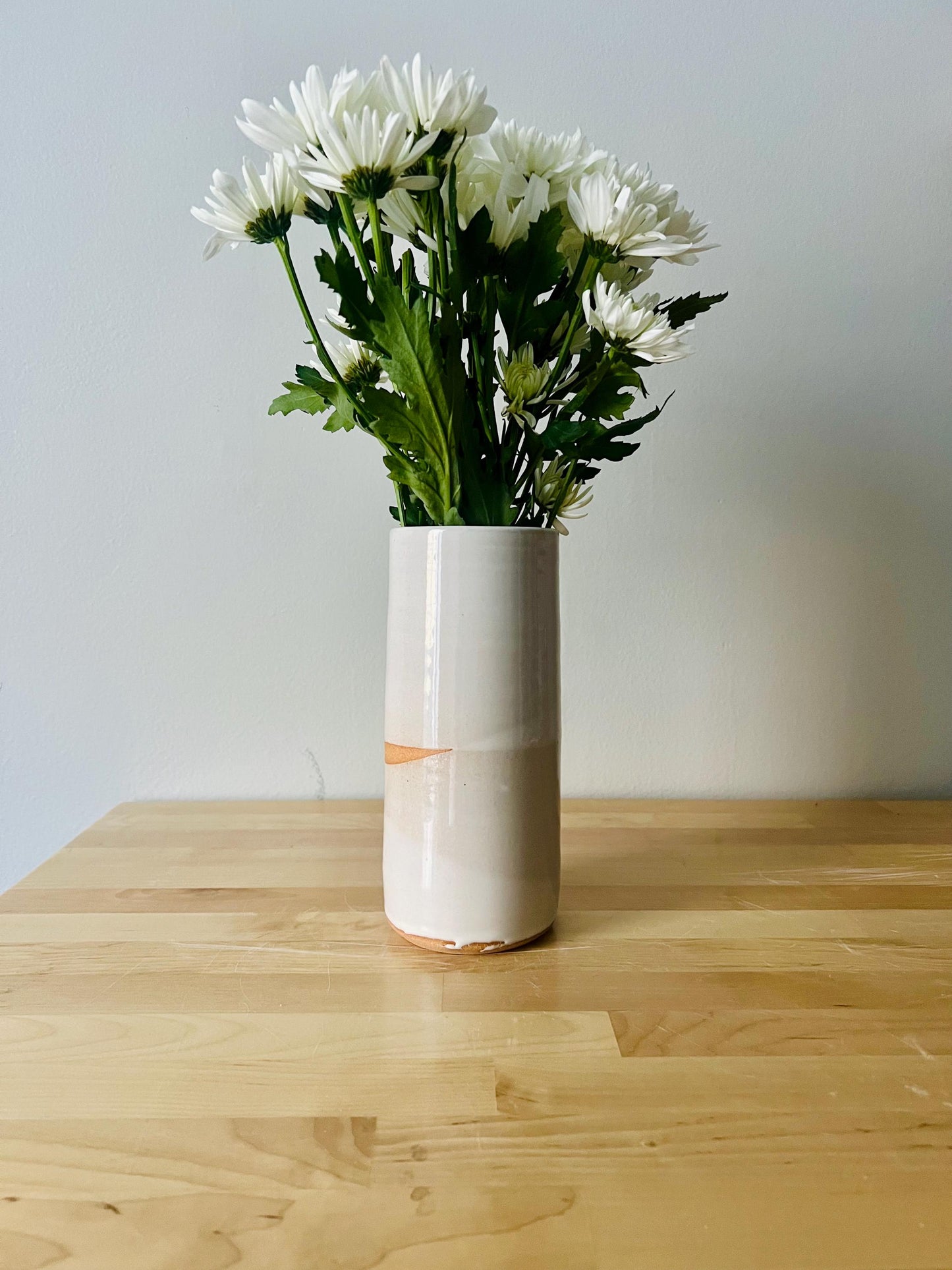 50% off - Handmade Criss-Cross Tall Cylinder Vase  Unique Ceramic Vase in Glossy white or glossy blues!