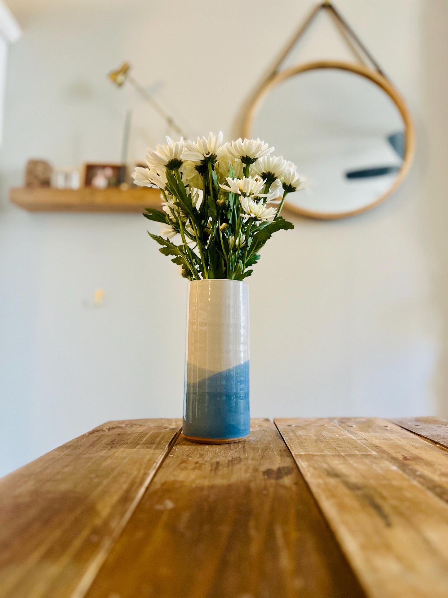 50% off - Handmade Criss-Cross Tall Cylinder Vase  Unique Ceramic Vase in Glossy white or glossy blues!