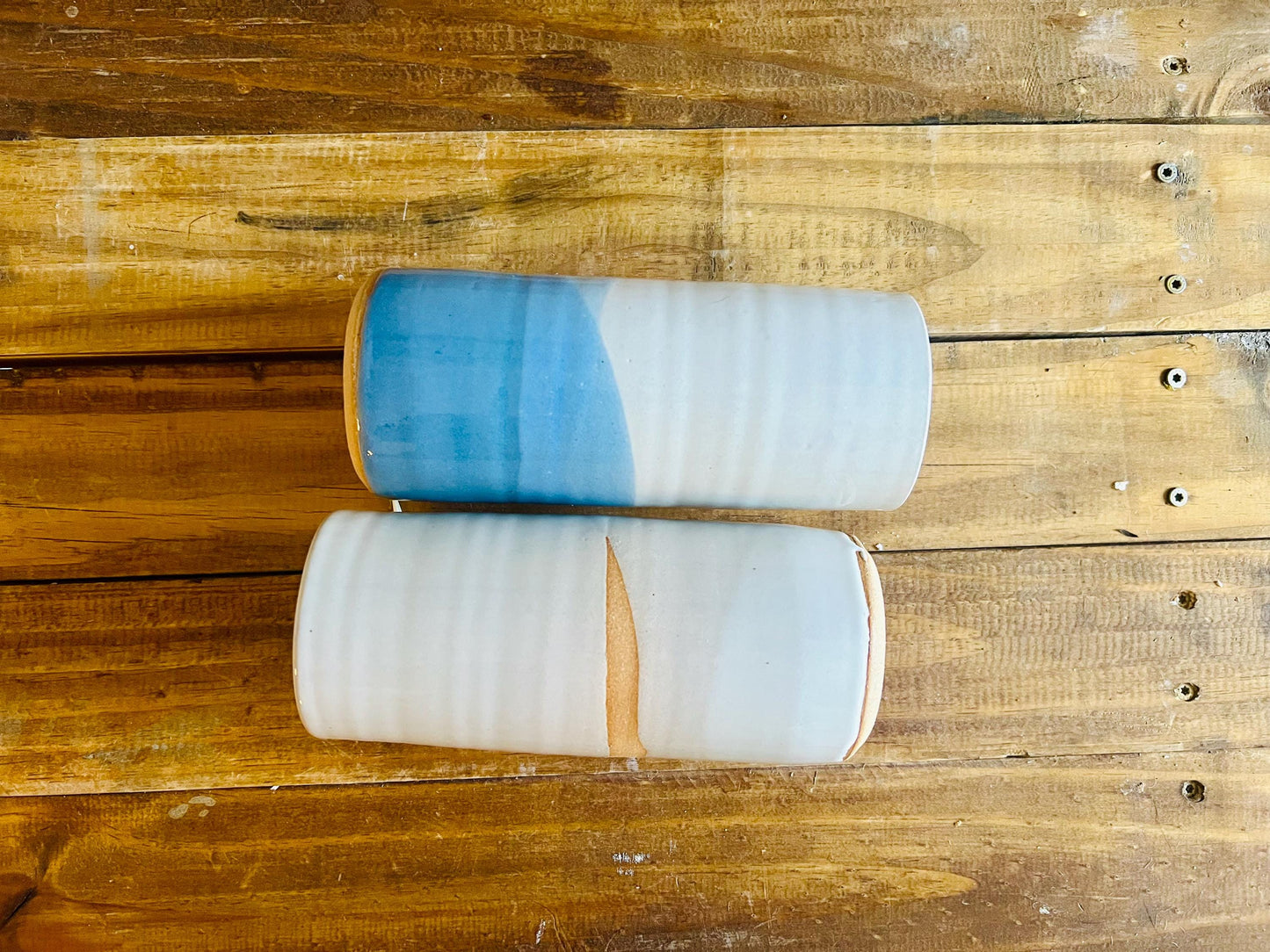 50% off - Handmade Criss-Cross Tall Cylinder Vase  Unique Ceramic Vase in Glossy white or glossy blues!