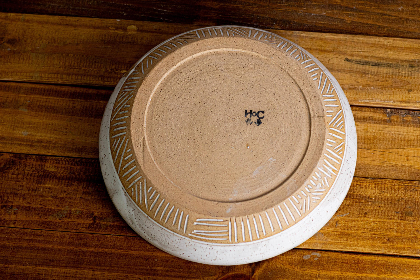 Handmade "Blate"  Ceramic Kitchenware  Modern line pattern- Bowl-like Plate  Hand-Carved Stoneware Deep Plate