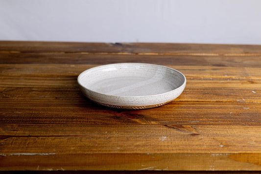 Handmade "Blate"  Ceramic Kitchenware  Modern line pattern- Bowl-like Plate  Hand-Carved Stoneware Deep Plate