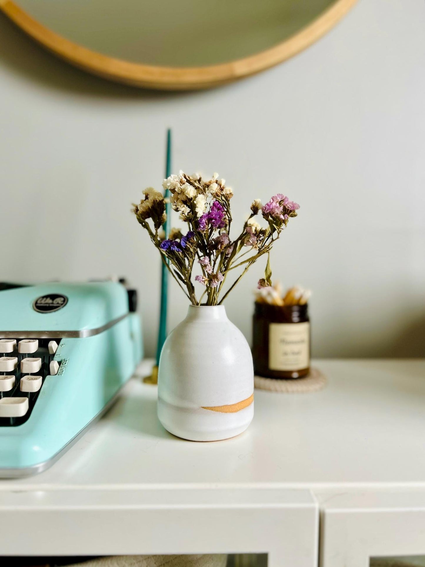 Handmade Ceramic Bud Vase: Beige Stoneware, Minimalist Decor