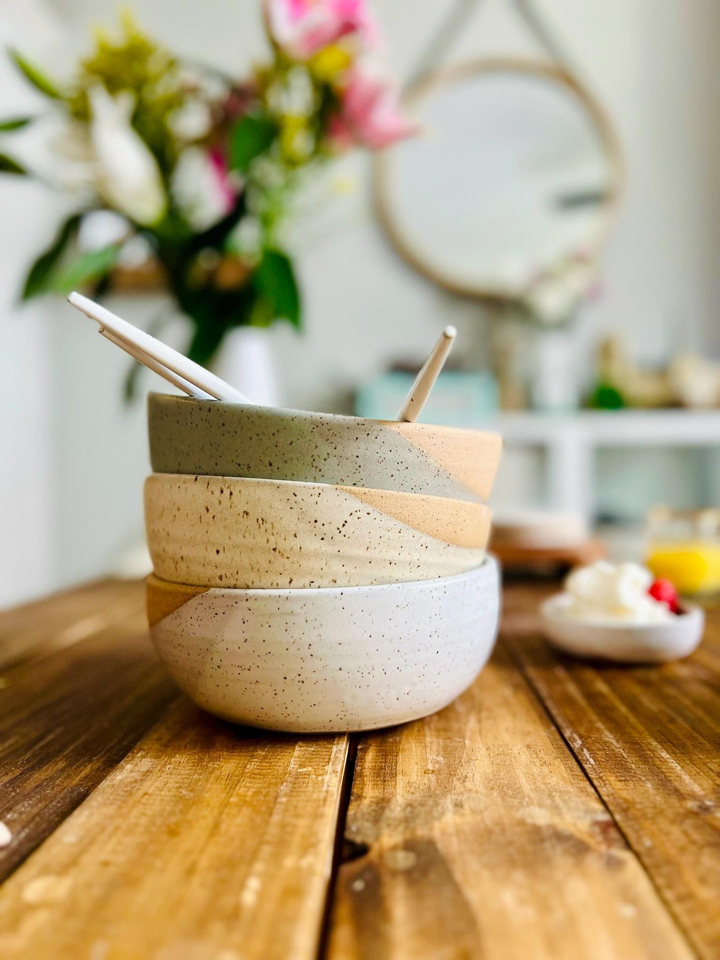 Wide Bottom Ceramic rice Bowl: handmade Artisan Stoneware Cookware