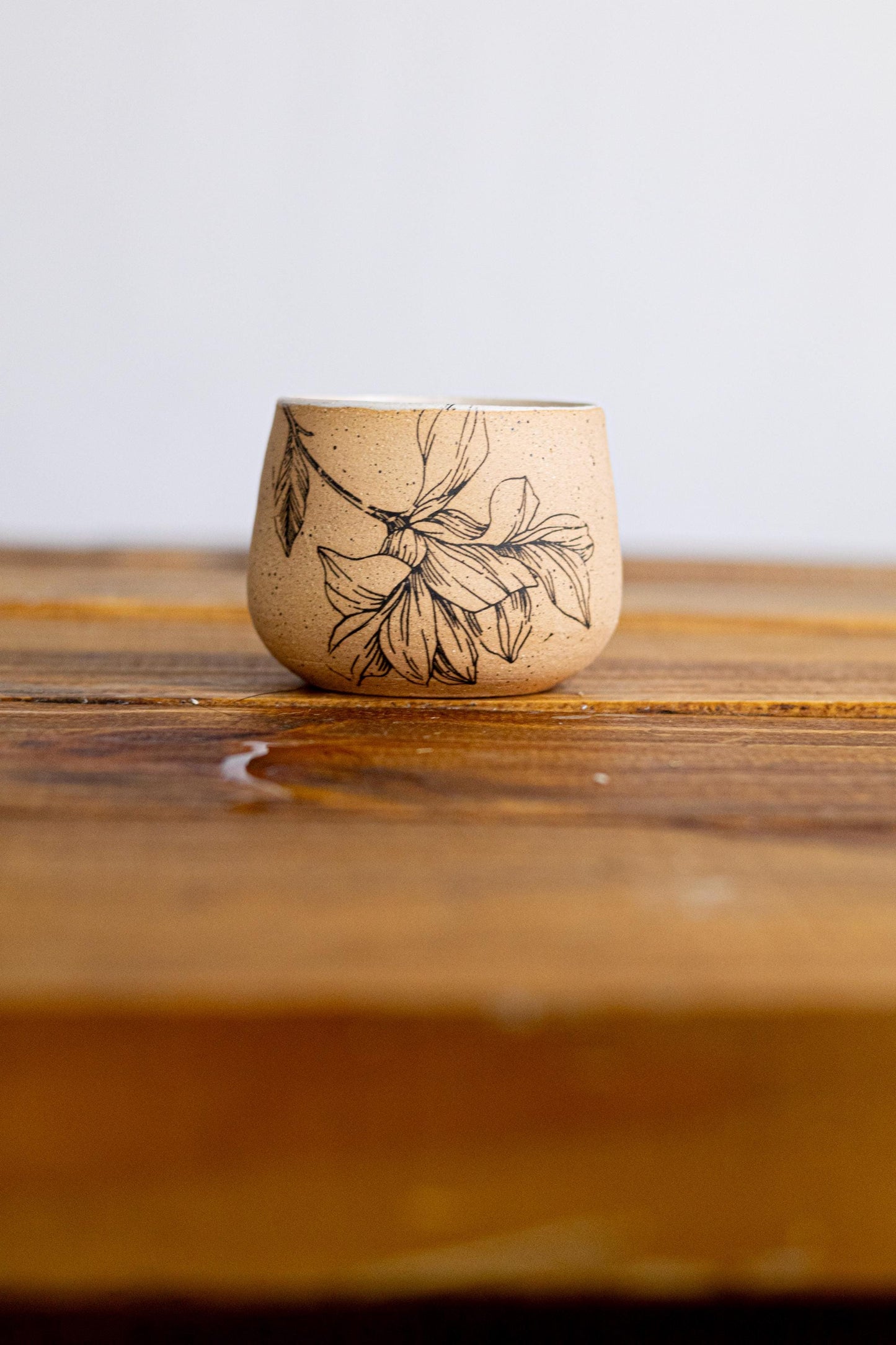 Flower Espresso Cup - White & Speckled Stoneware - Handmade Ceramic Coffee Mug - Small Tumbler Gift-