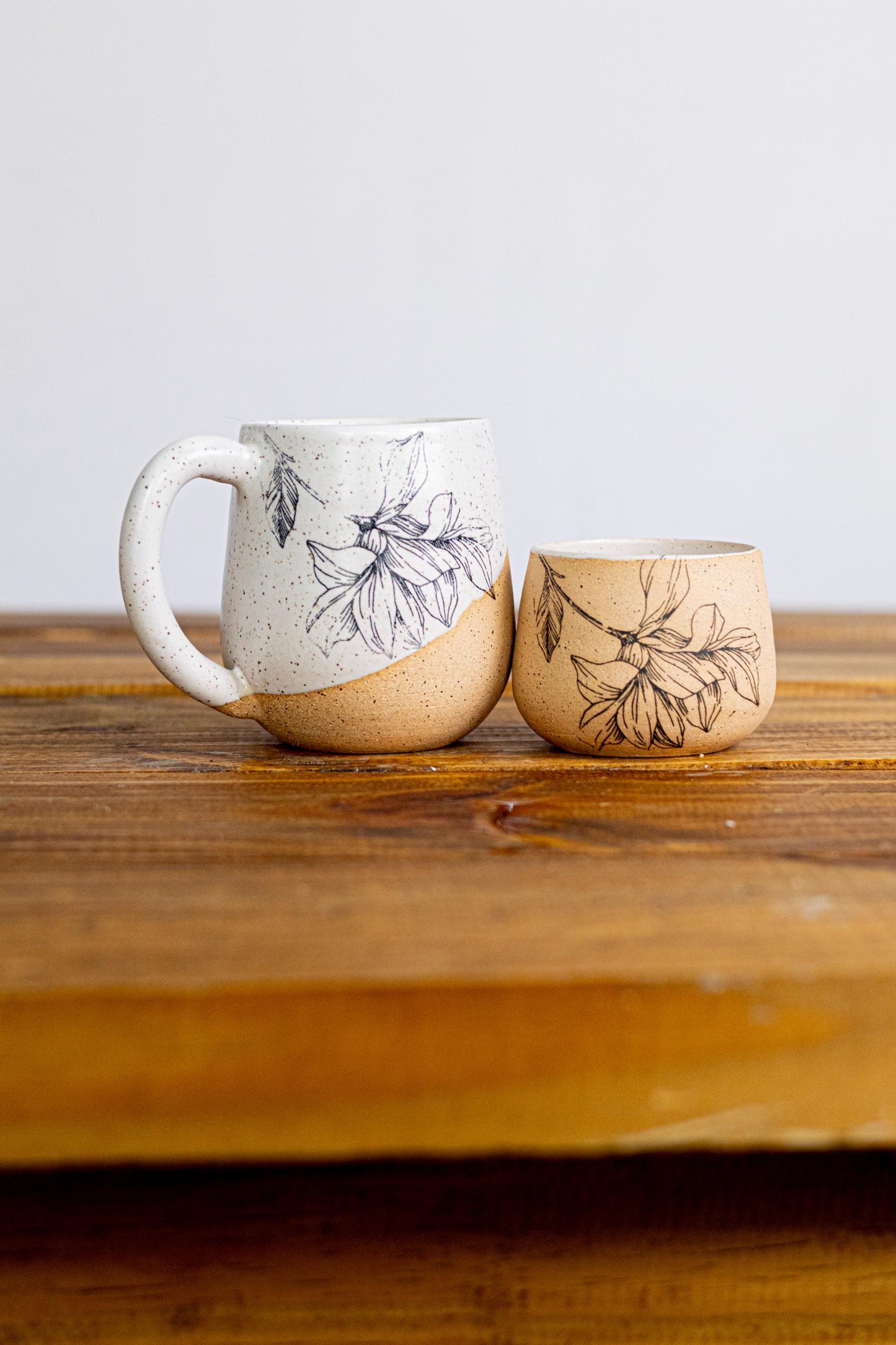 Flower Espresso Cup - White & Speckled Stoneware - Handmade Ceramic Coffee Mug - Small Tumbler Gift-