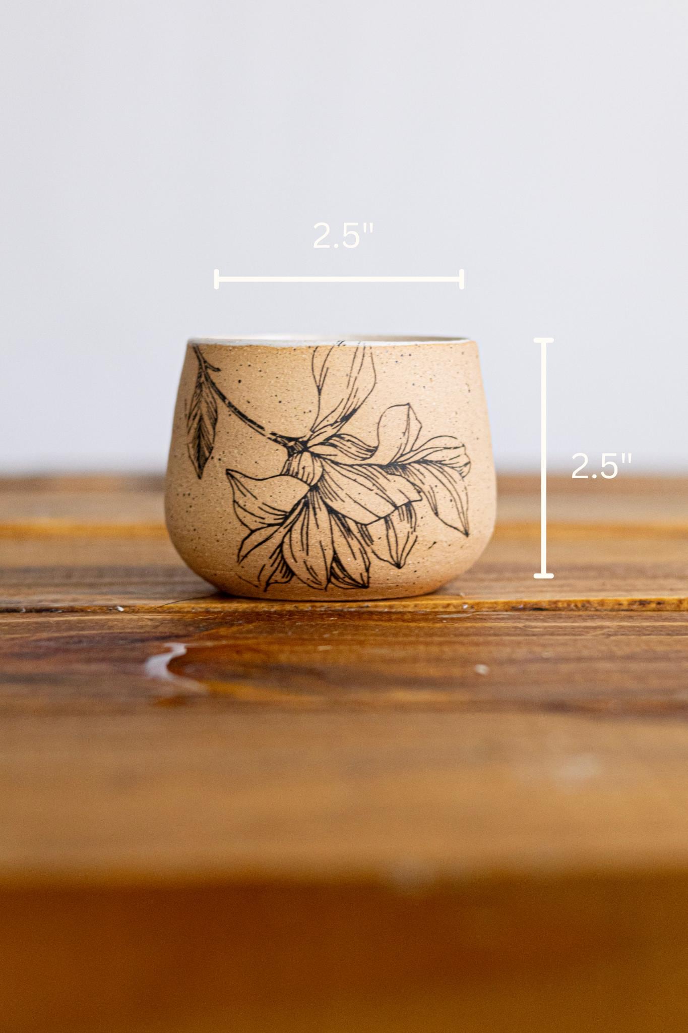 Flower Espresso Cup - White & Speckled Stoneware - Handmade Ceramic Coffee Mug - Small Tumbler Gift-
