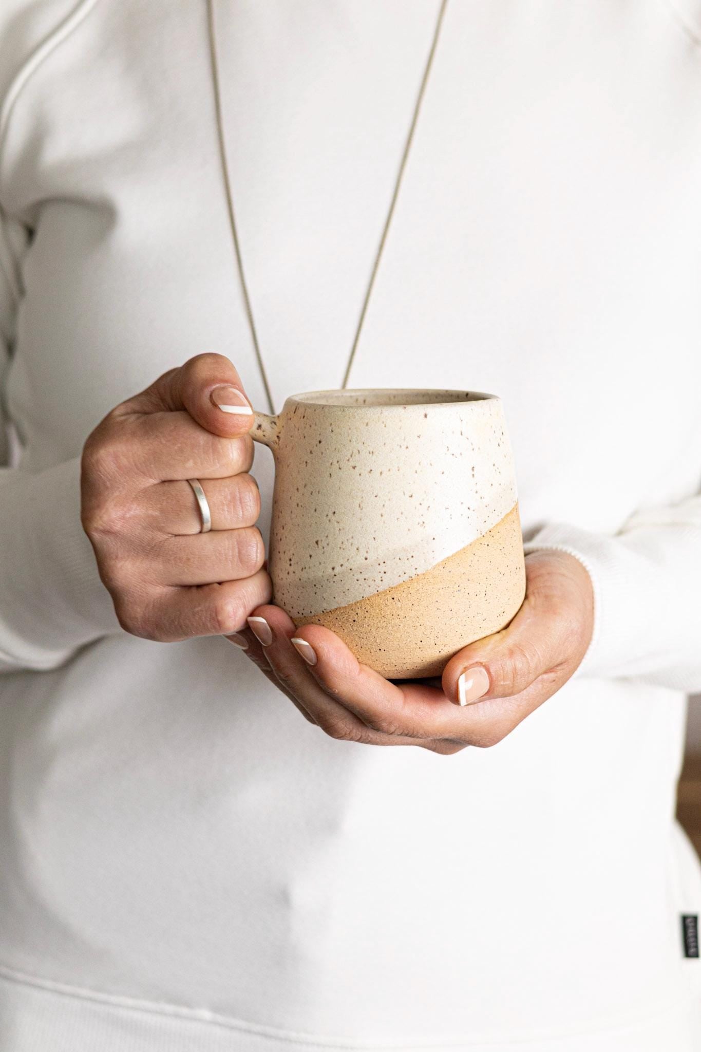 Handmade Ceramic Coffee Mug: 12 oz Stoneware Cup with Handle