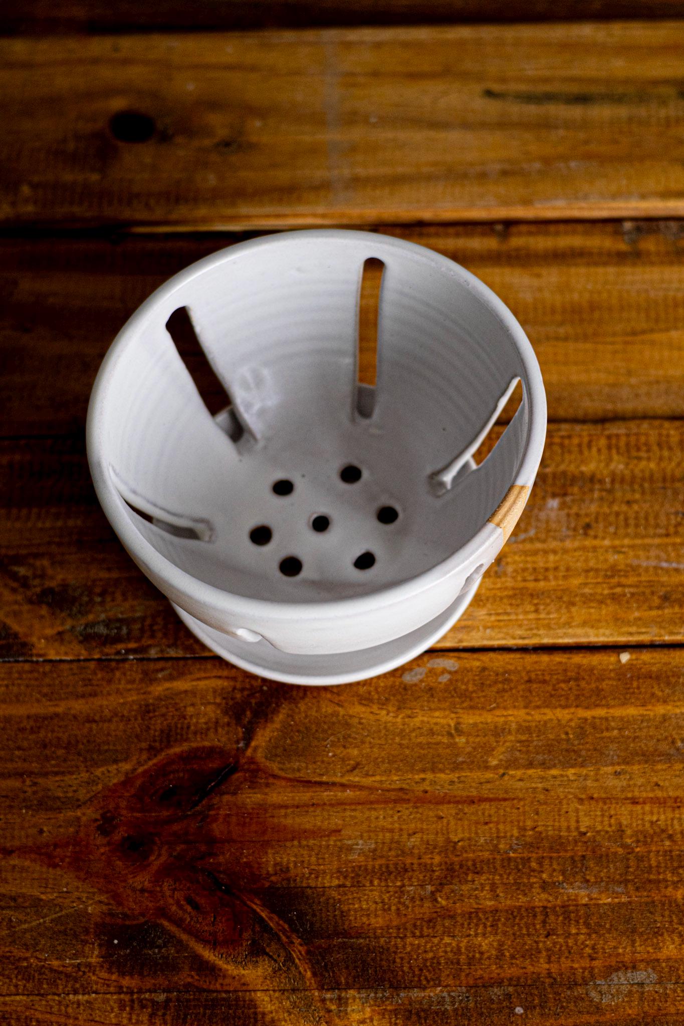 Handmade Ceramic Berry Bowls with saucers  Natural Stoneware   Colander Bowls- colors
