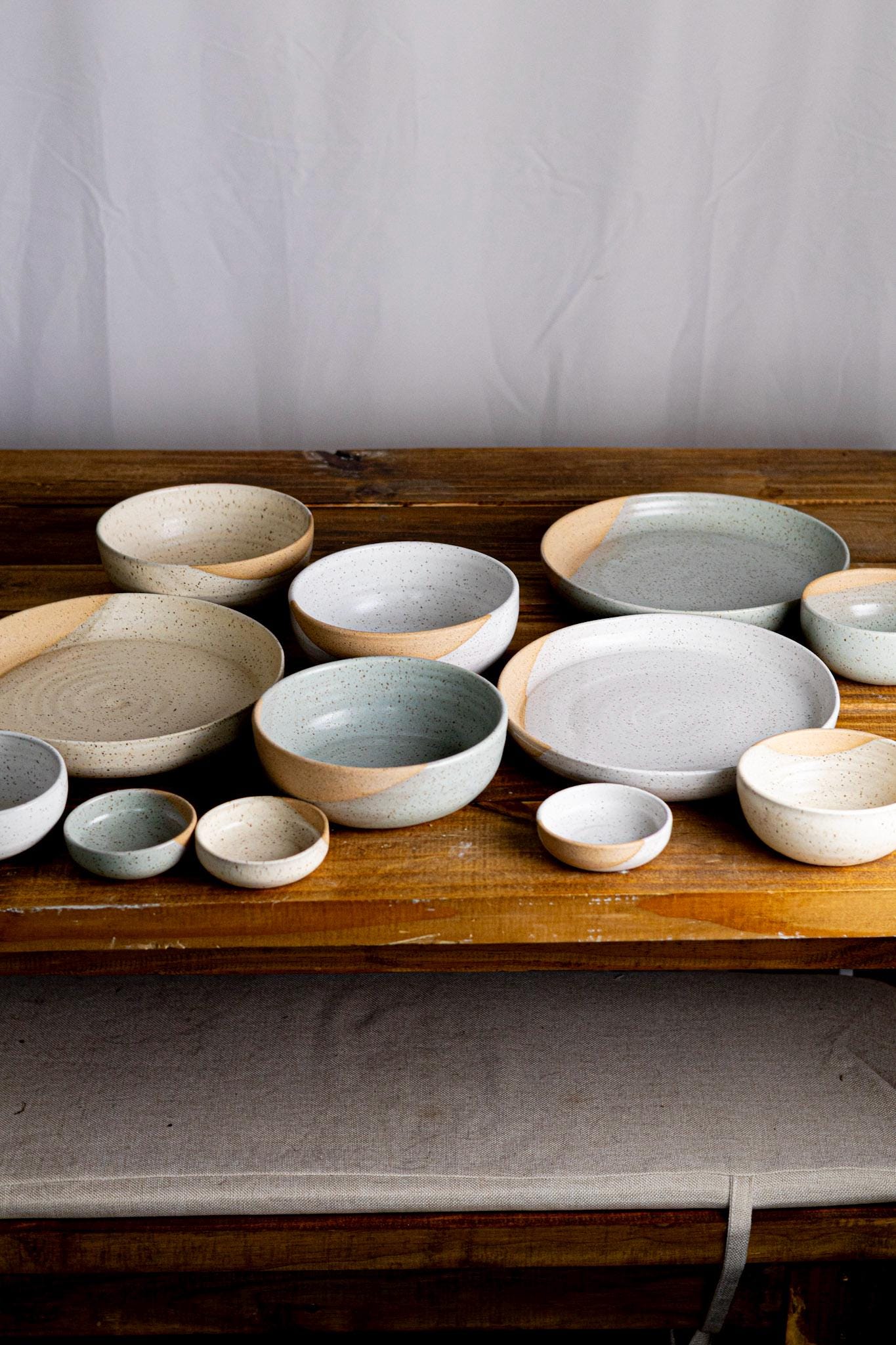 Handmade Wide-Bottom Blate  Unique Ceramic Bowl-Plate for Versatile Kitchenware