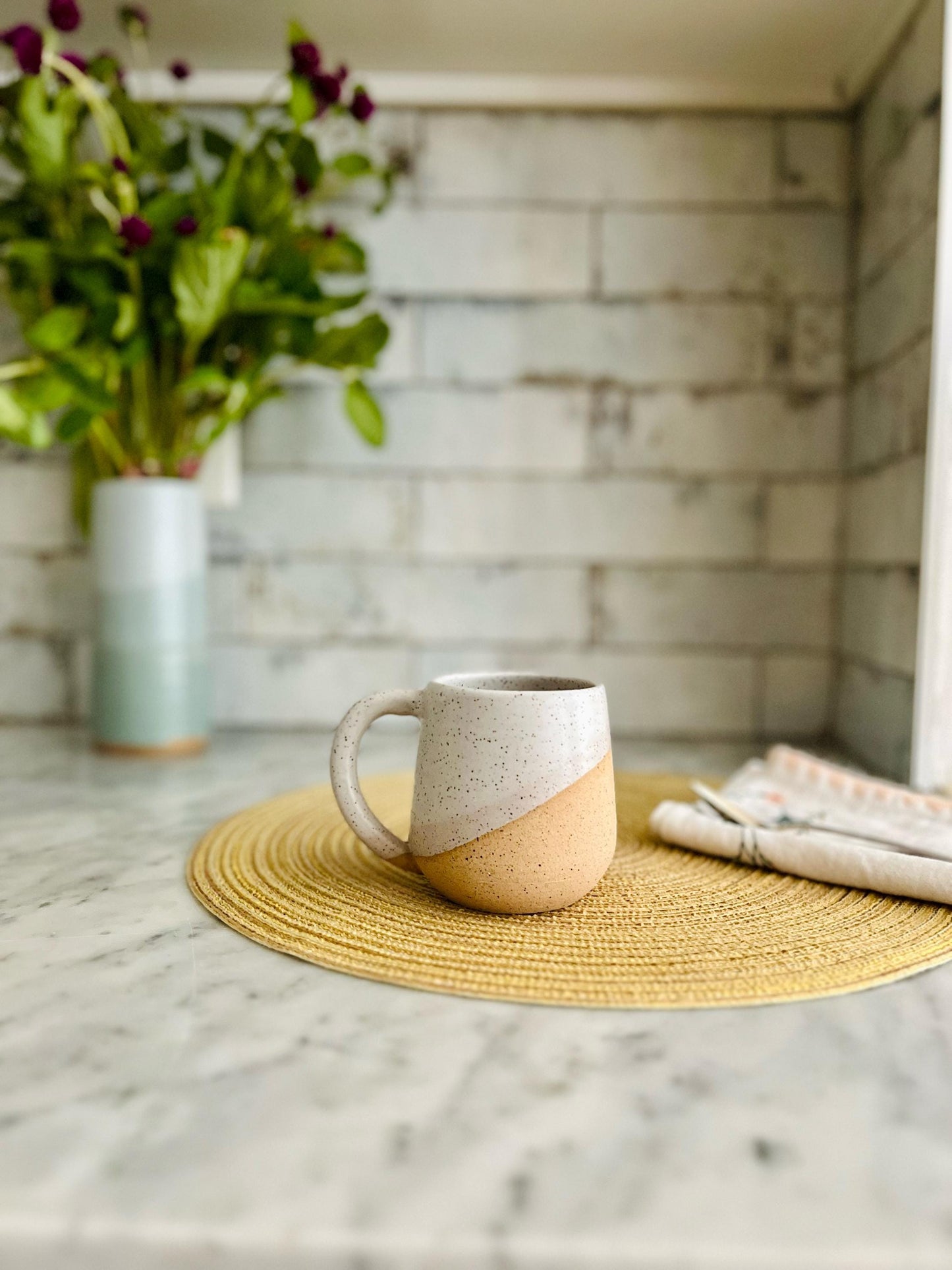 Handmade Ceramic Coffee Mug: 12 oz Stoneware Cup with Handle