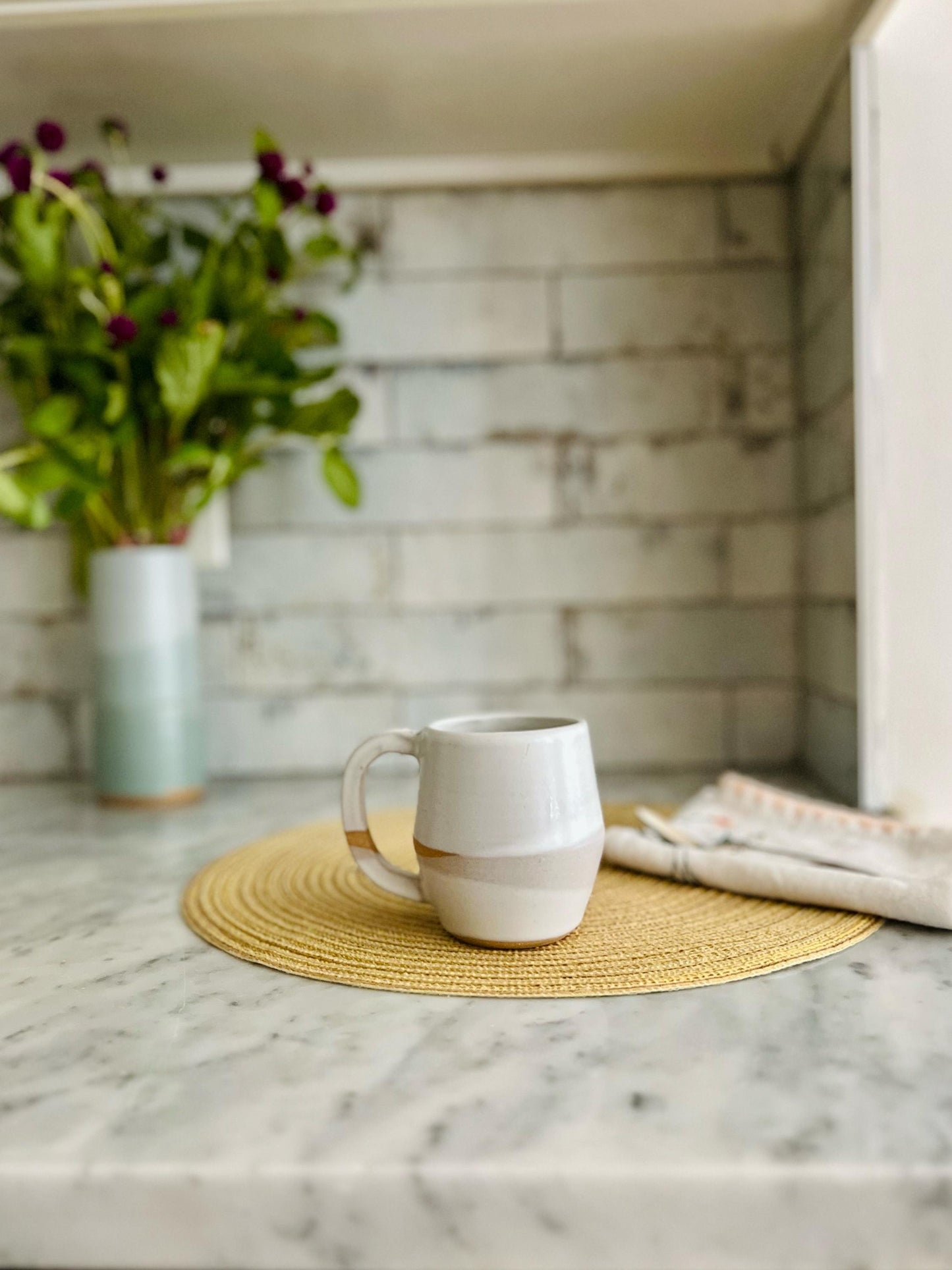 Handmade Criss-Cross Angled Mug  Unique Ceramic Kitchenware- 12 ounce coffee mug