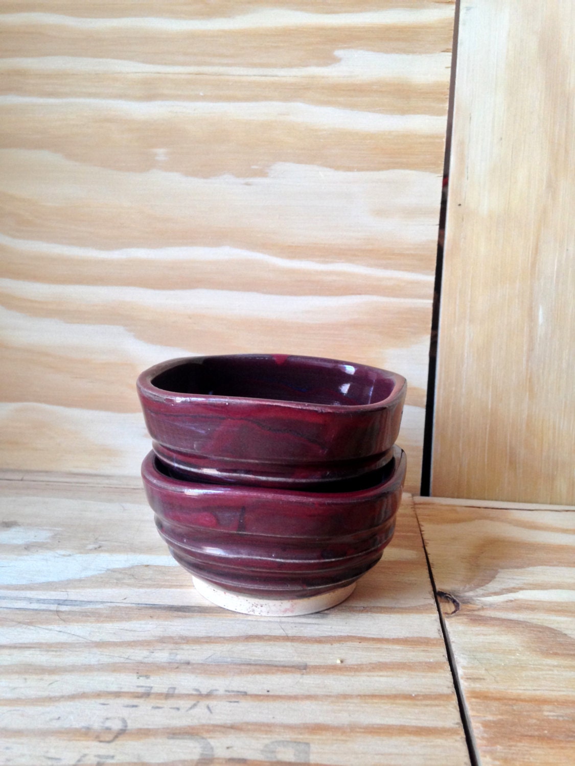 handcrafted red square ceramic ramekins (set of two)
