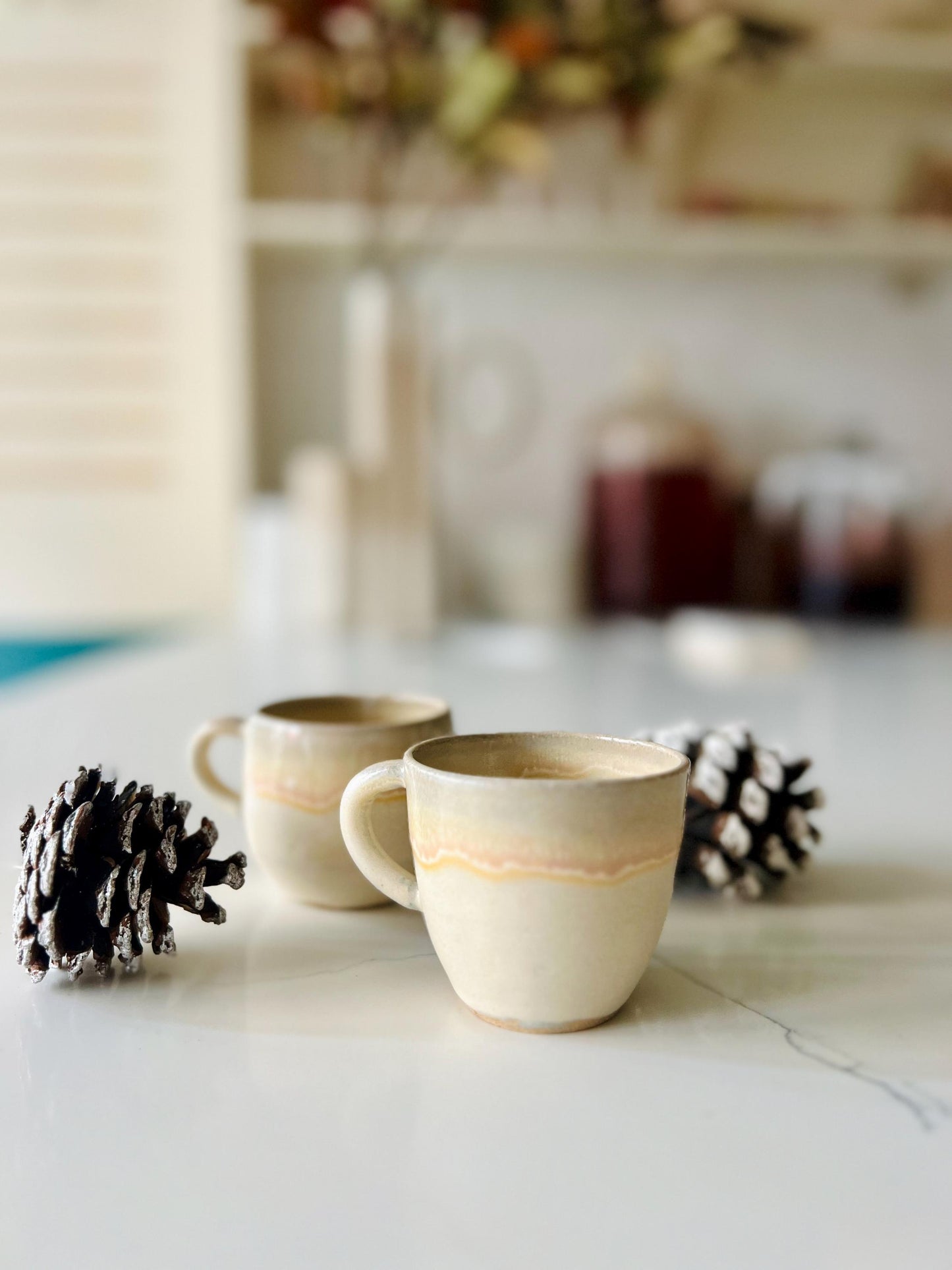 Sloped espresso mug- Handmade Ceramic coffee cup with handle - 3 oz