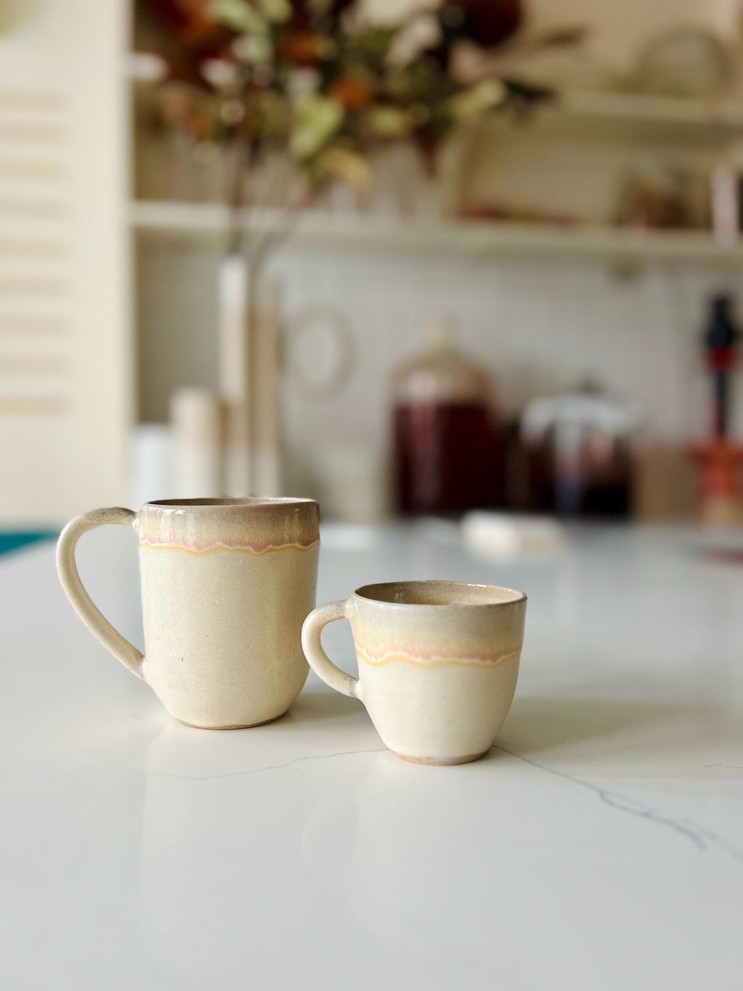 Sloped espresso mug- Handmade Ceramic coffee cup with handle - 3 oz