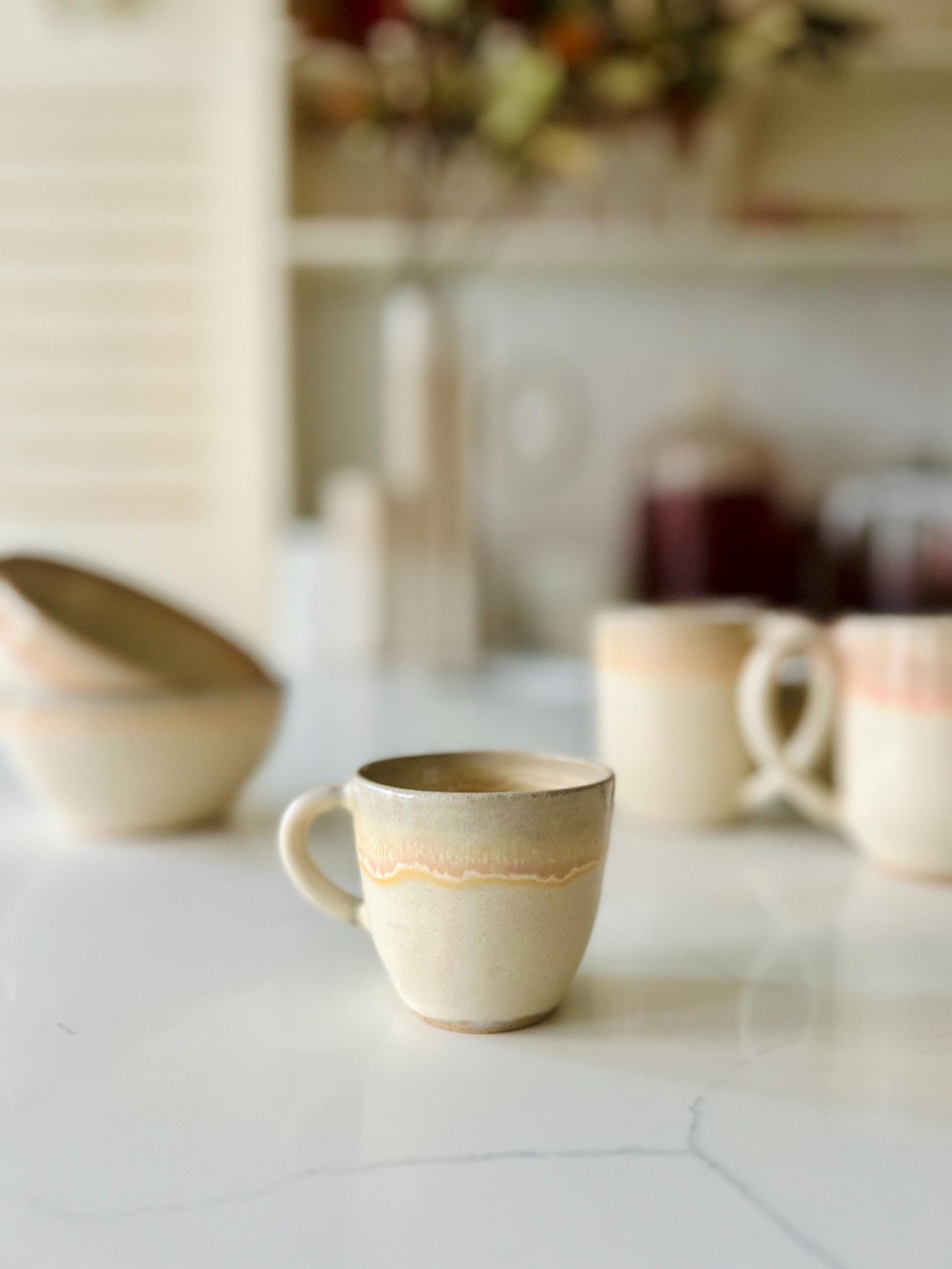 Sloped espresso mug- Handmade Ceramic coffee cup with handle - 3 oz