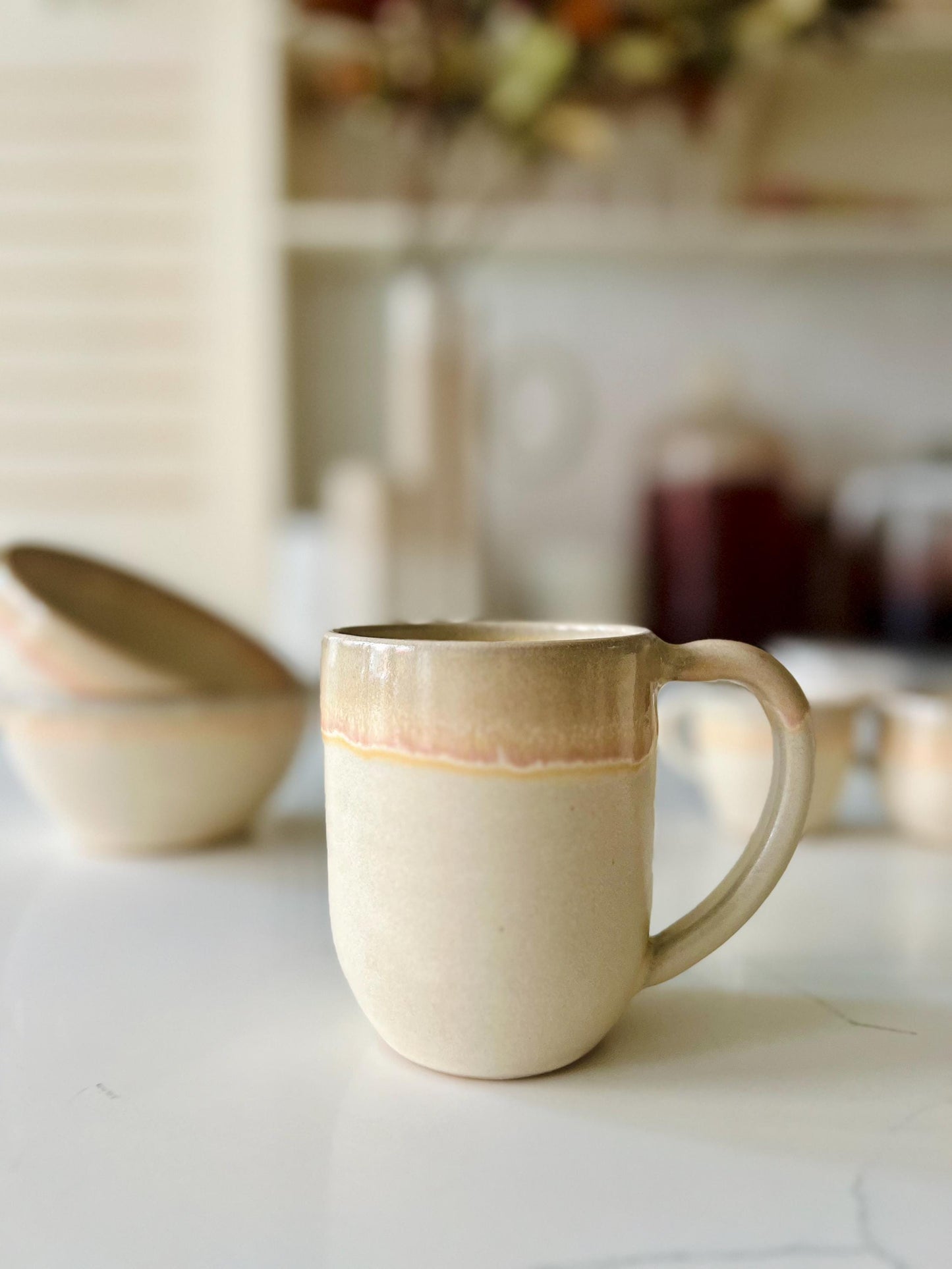 Sloped tall mug- Handmade Ceramic coffee cup with handle - 12 oz- new design!