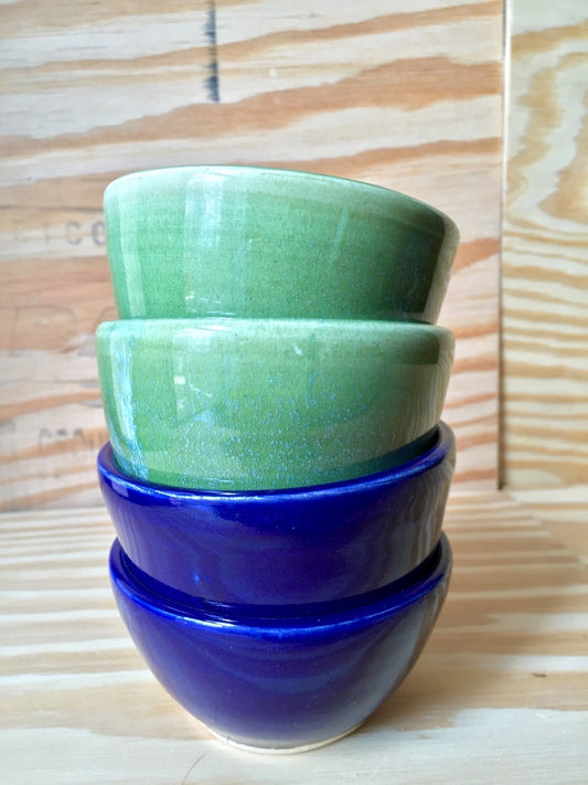 Set of two Handcrafted turquiose or blue  round ramekins