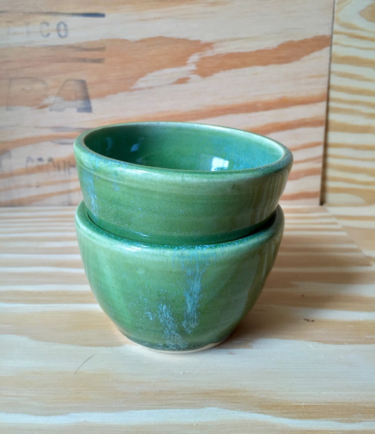 Set of two Handcrafted turquiose or blue  round ramekins