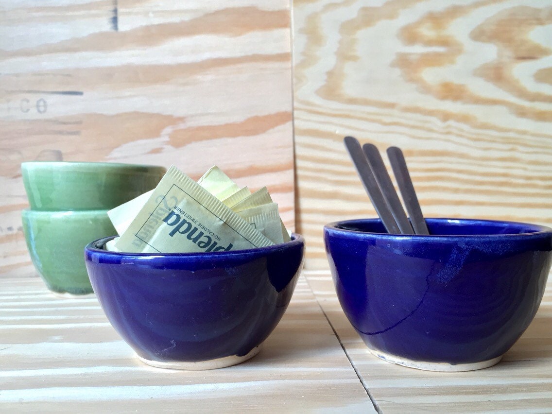 Set of two Handcrafted blue  round ramekins