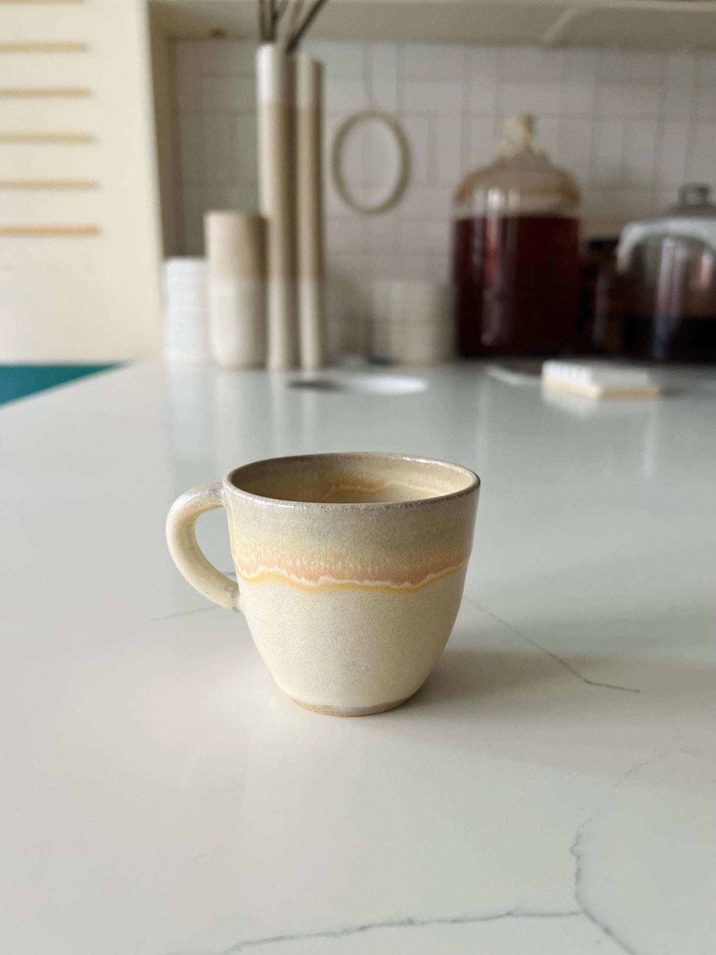 Sloped espresso mug- Handmade Ceramic coffee cup with handle - 3 oz