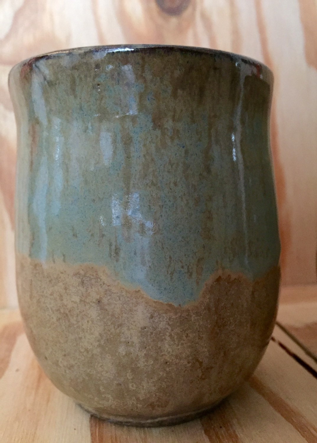 Handmade ceramic mug set of two in almond and teal