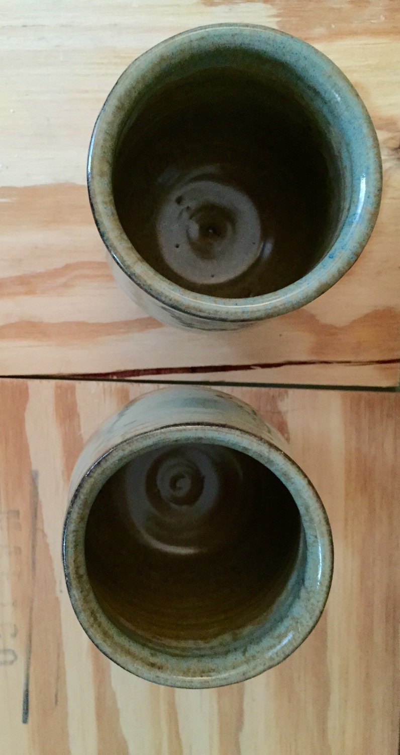 Handmade ceramic mug set of two in almond and teal