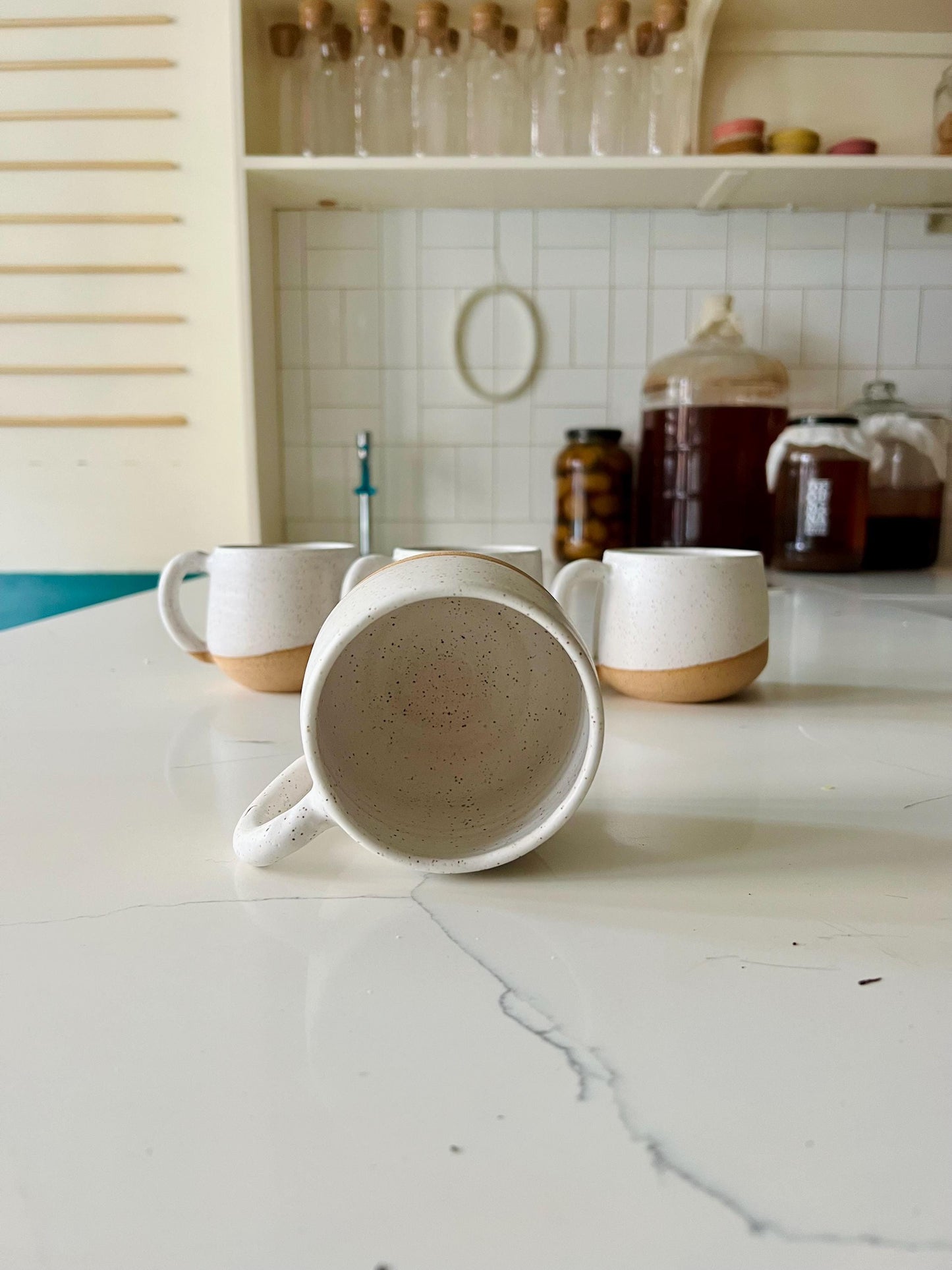 Handmade White Ceramic Coffee Mug - Large Cappuccino Cup, Pottery Kitchenware