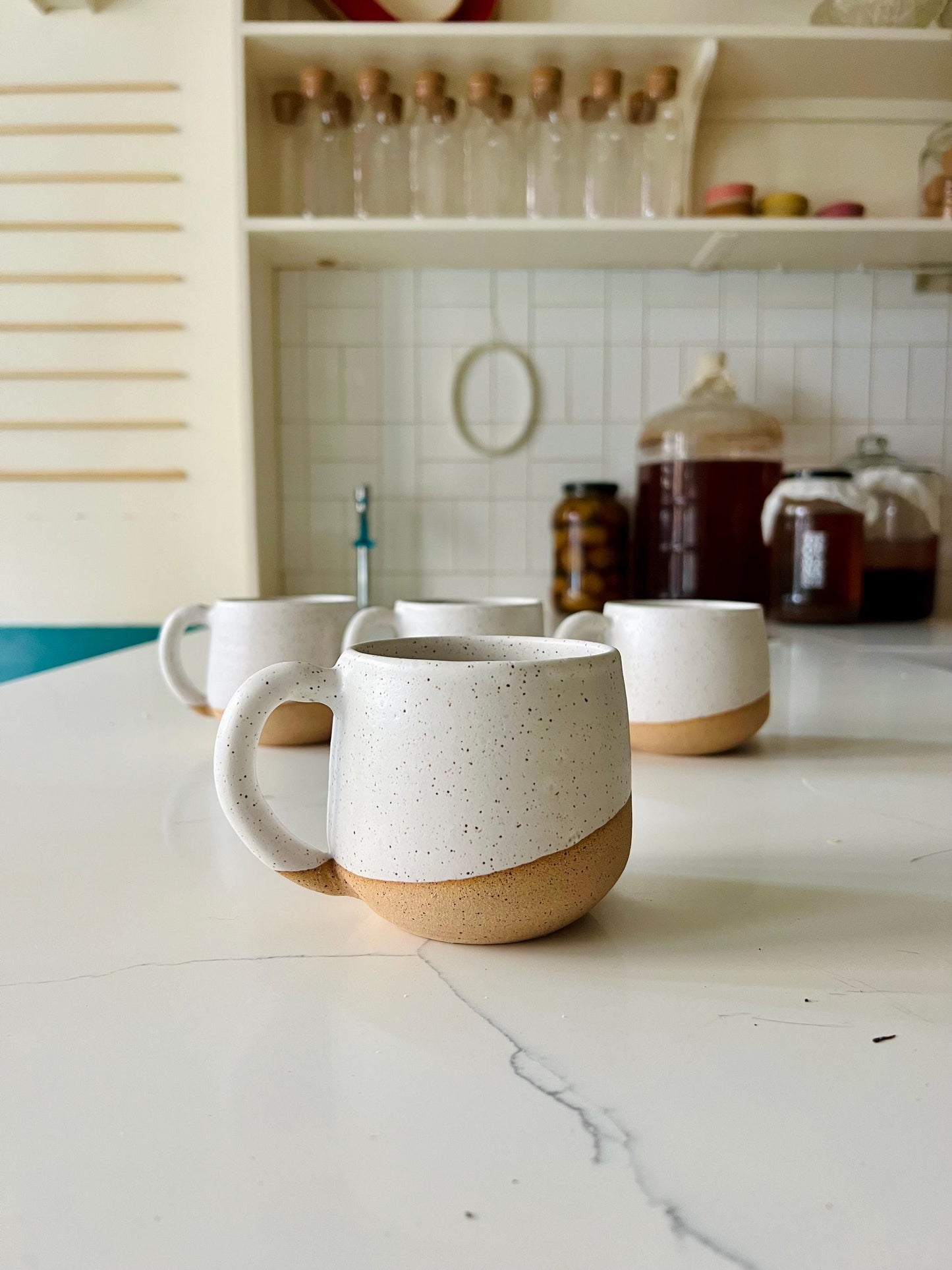 Handmade White Ceramic Coffee Mug - Large Cappuccino Cup, Pottery Kitchenware