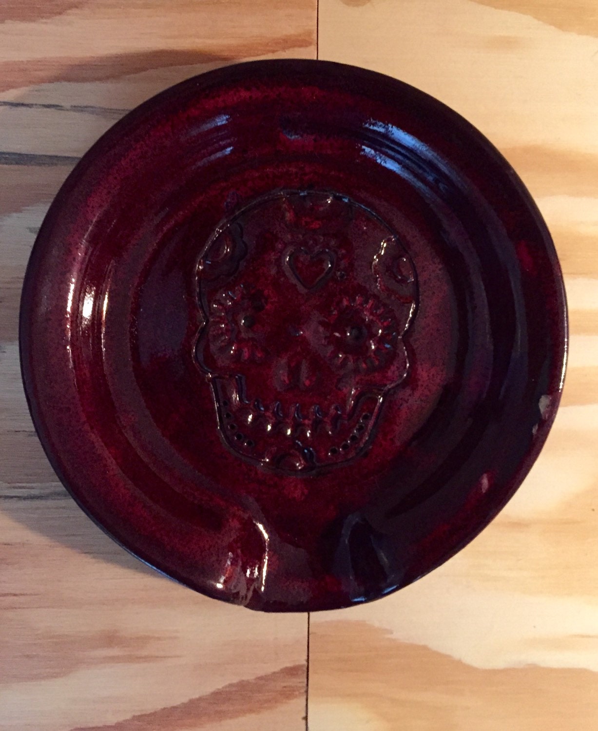 Handmade ceramic spoon rest in red