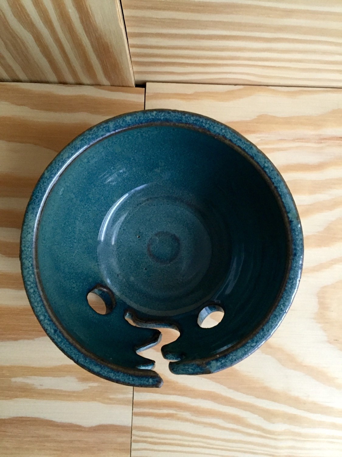 Small Handemade ceramic yarn-bowl in turquoise blue