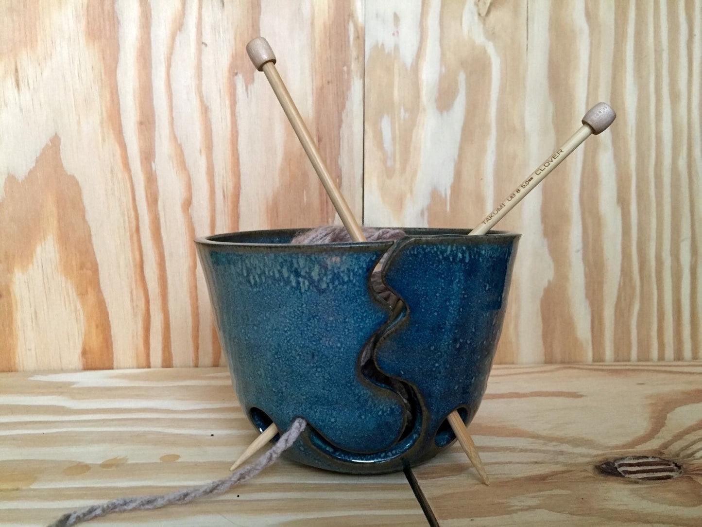 Large handmade ceramic yarnbowl in blue/green