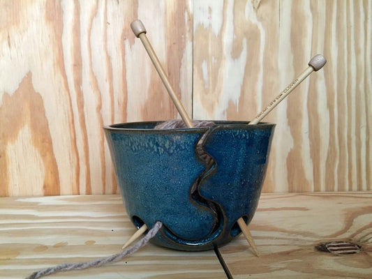 Large handmade ceramic yarnbowl in blue/green