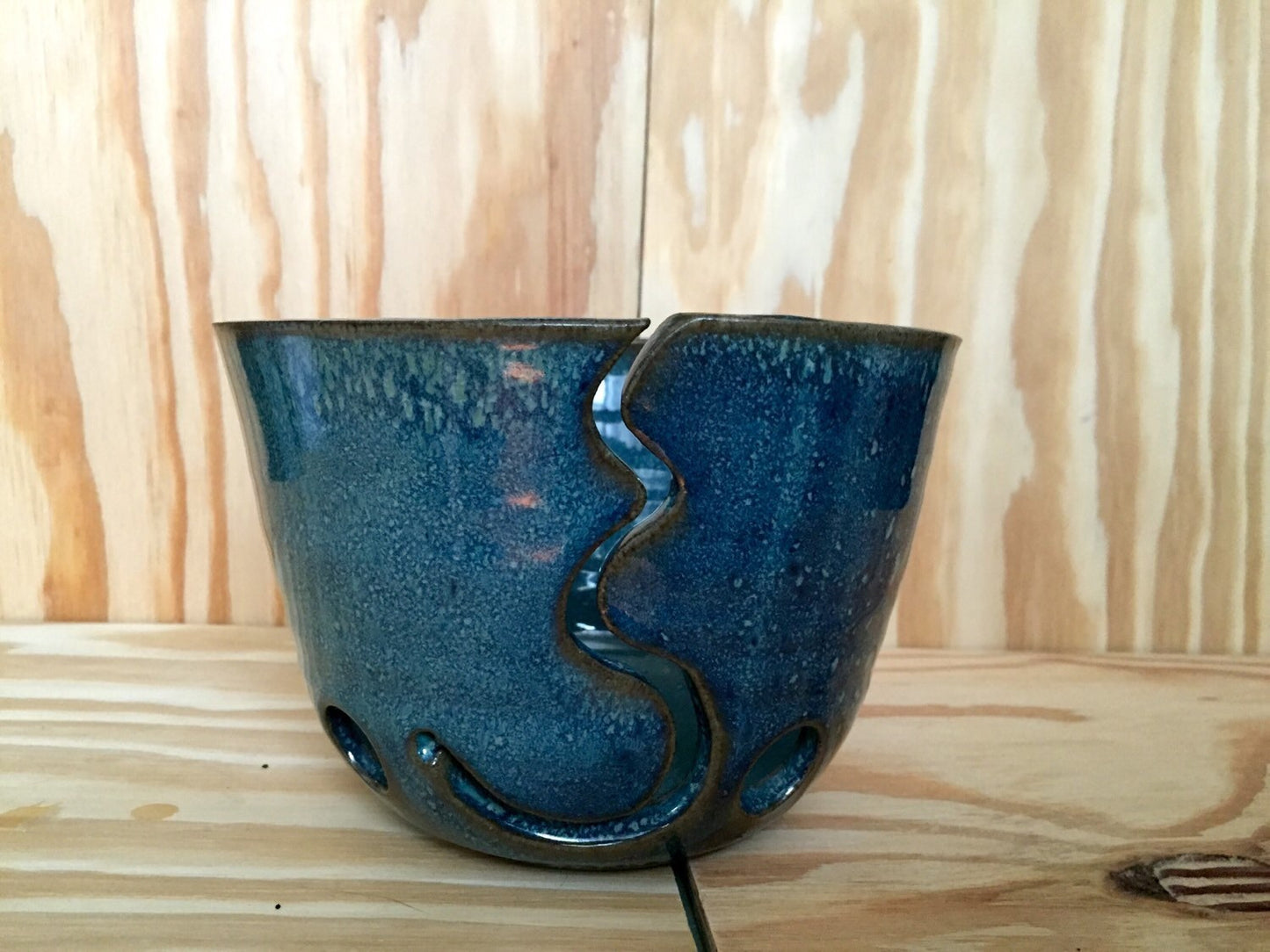 Large handmade ceramic yarnbowl in blue/green